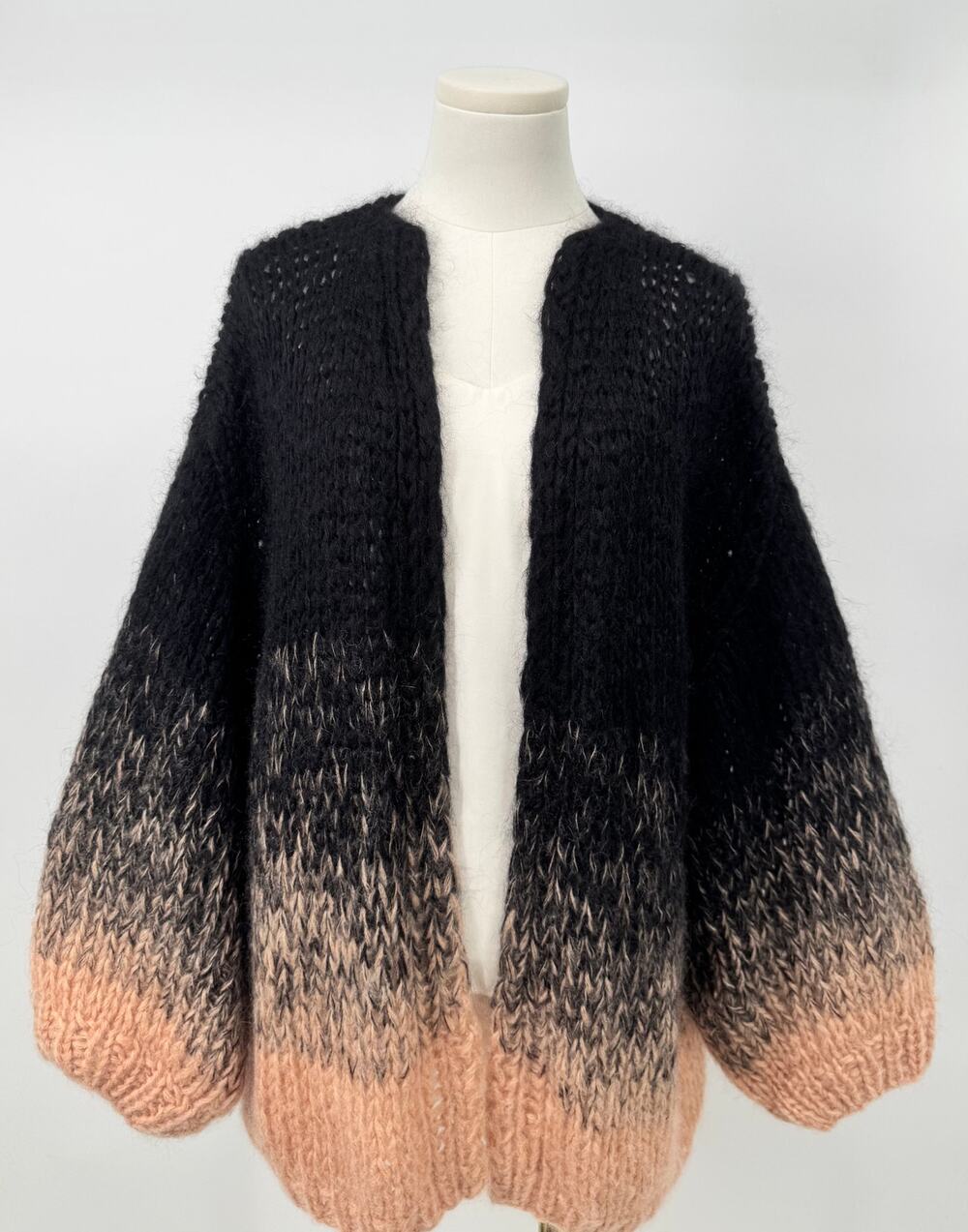 Maiami Mohair Cardigan Sweater Black Peach Open Knit Oversized Handmade S/M
